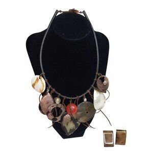 Handmade In Nepal Shell Statement Necklace & Matching Earrings Set